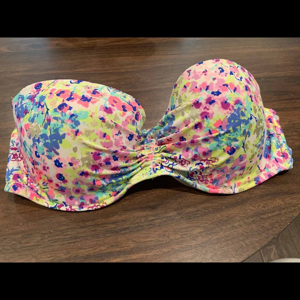 VS neon floral strapless bikini top
